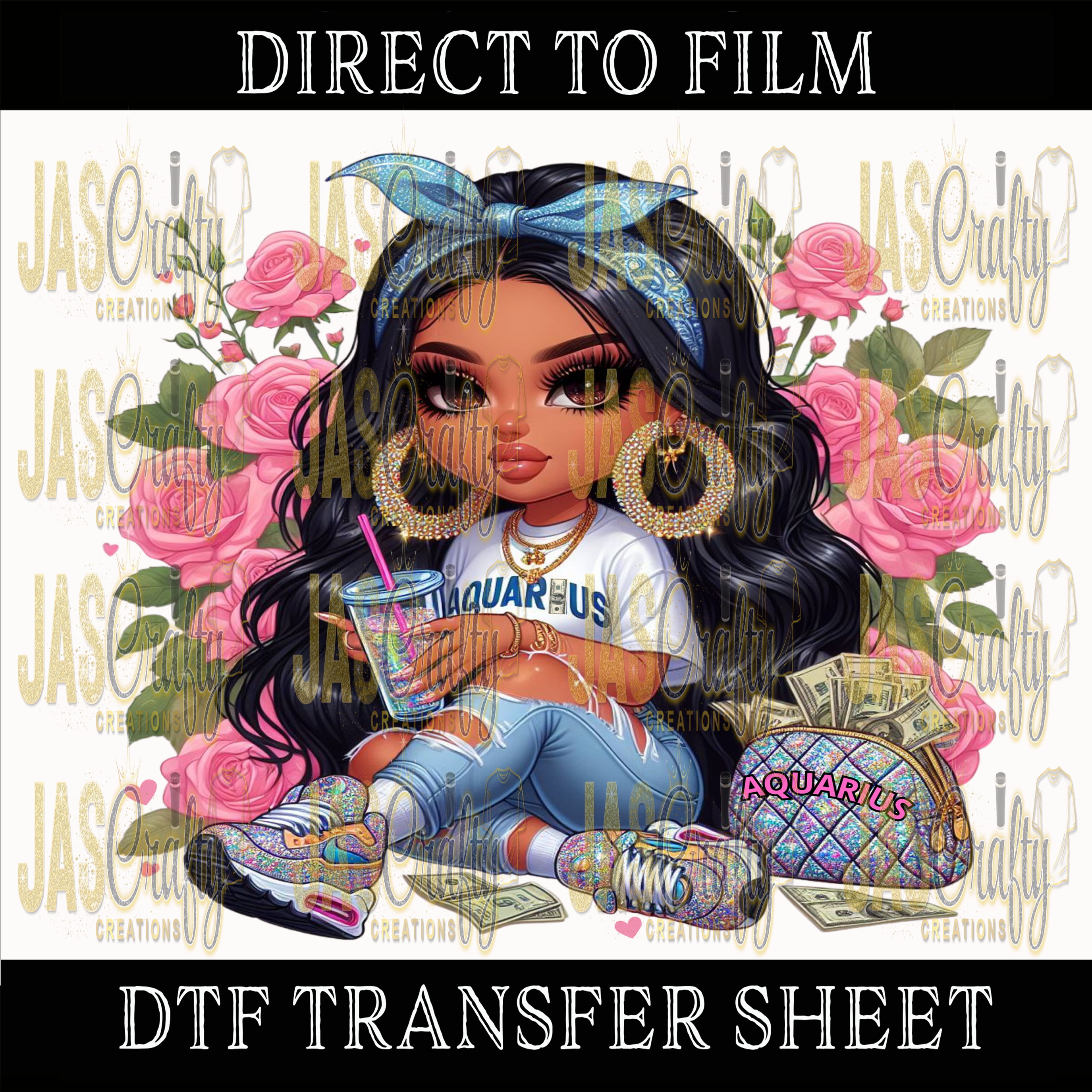 FLORAL AQUARIUS GIRL READY TO PRESS TRANSFER