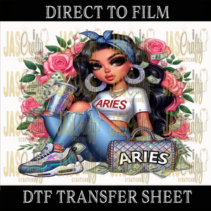 FLORAL ARIES GIRL READY TO PRESS TRANSFER