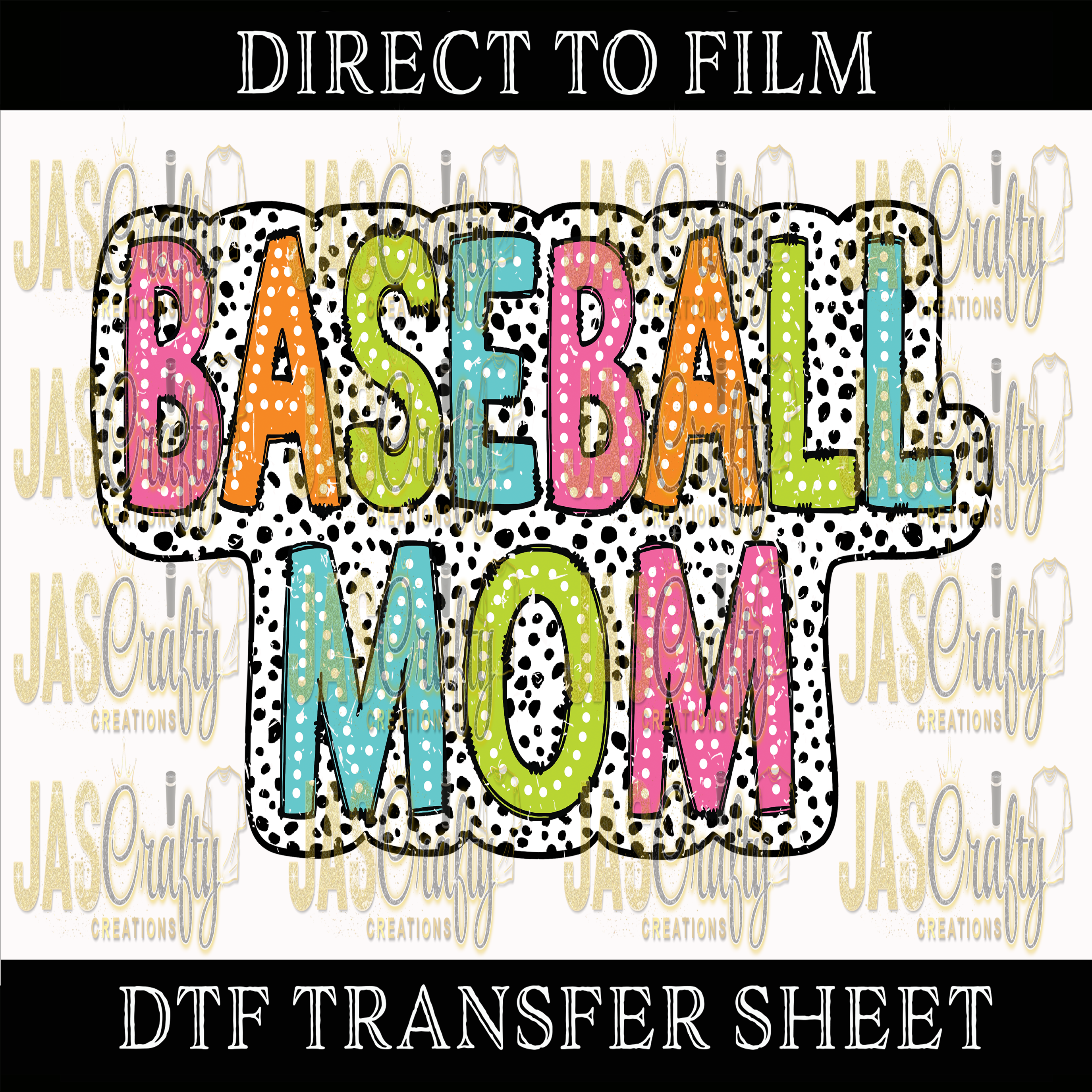 BASEBALL MOM DOTS READY TO PRESS TRANSFER