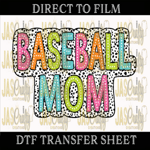 BASEBALL MOM DOTS READY TO PRESS TRANSFER