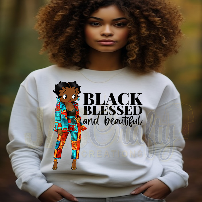 BETTY CLASSY BLACK BEAUTIFUL BLESSED SWEATSHIRT