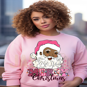 BLACK SANTA PINK MERRY CHRISTMAS SWEATSHIRT