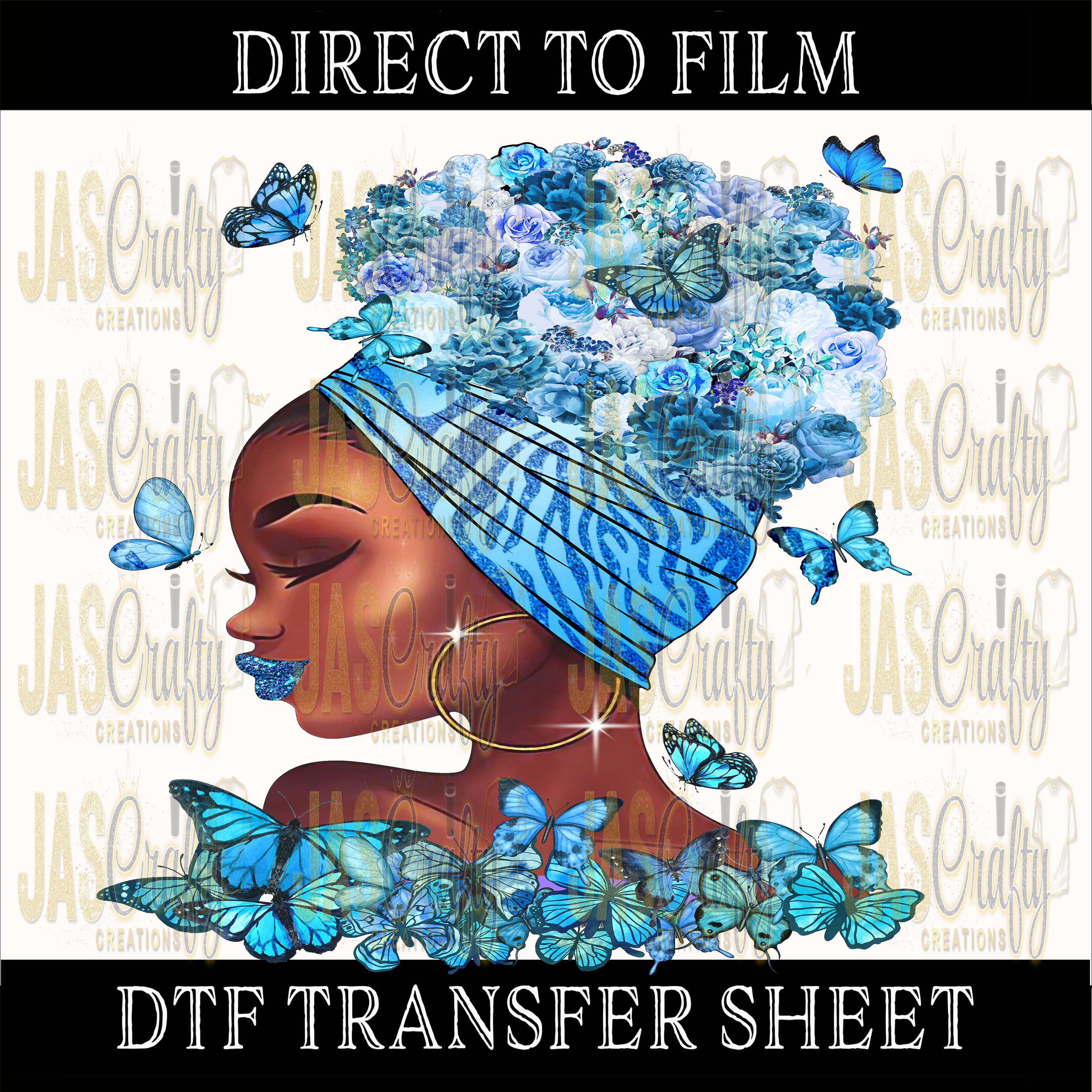 BLUE BUTTERFLIES QUEEN READY TO PRESS TRANSFER