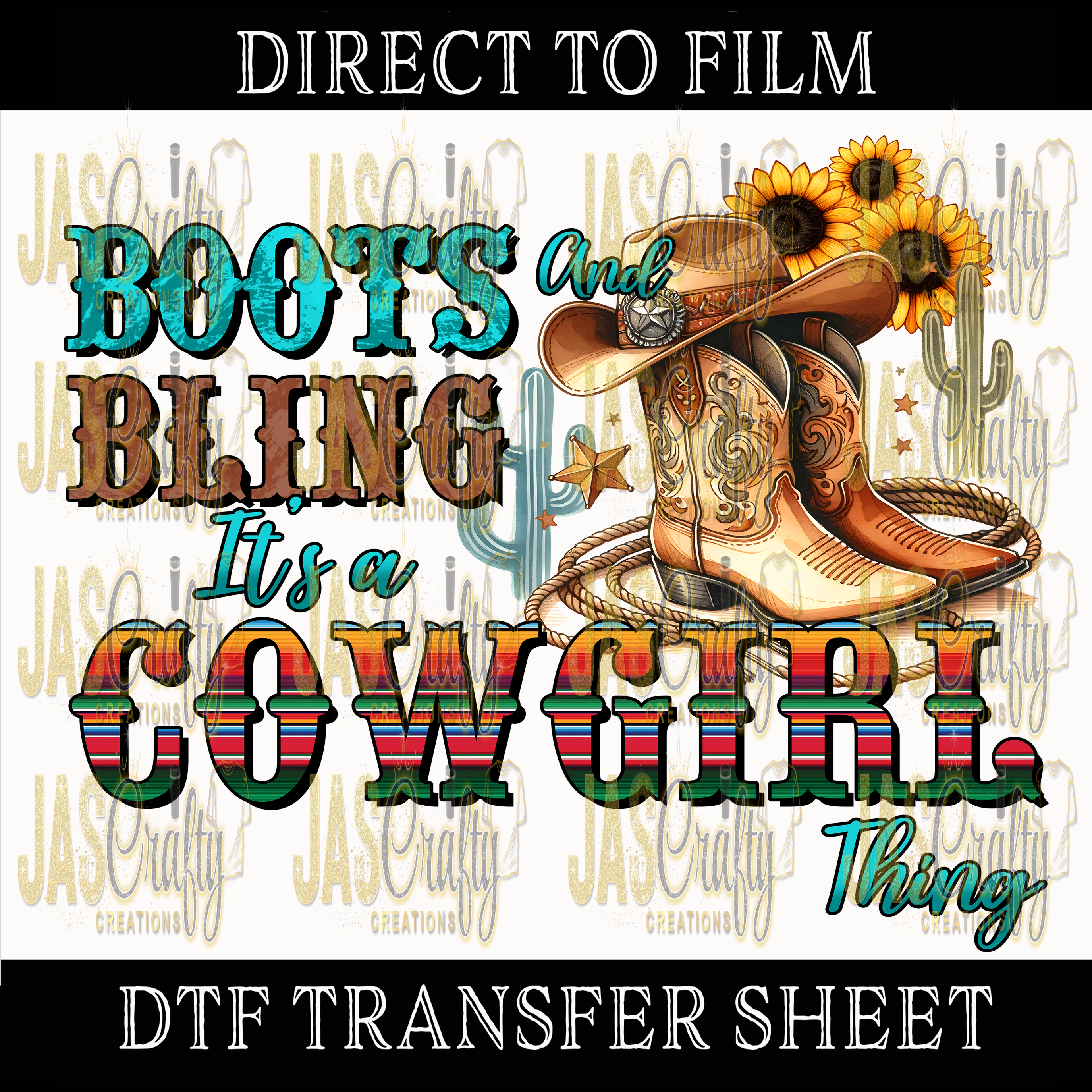 BOOTS AND BLING ITS A COWGIRL THING READY TO PRESS TRANSFER