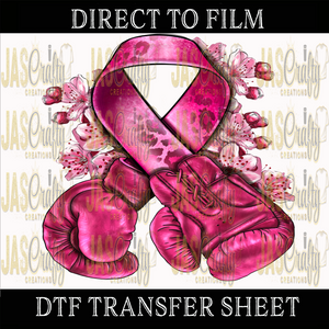 FIGHT CANCER RIBBON & GLOVES READY TO PRESS TRANSFER