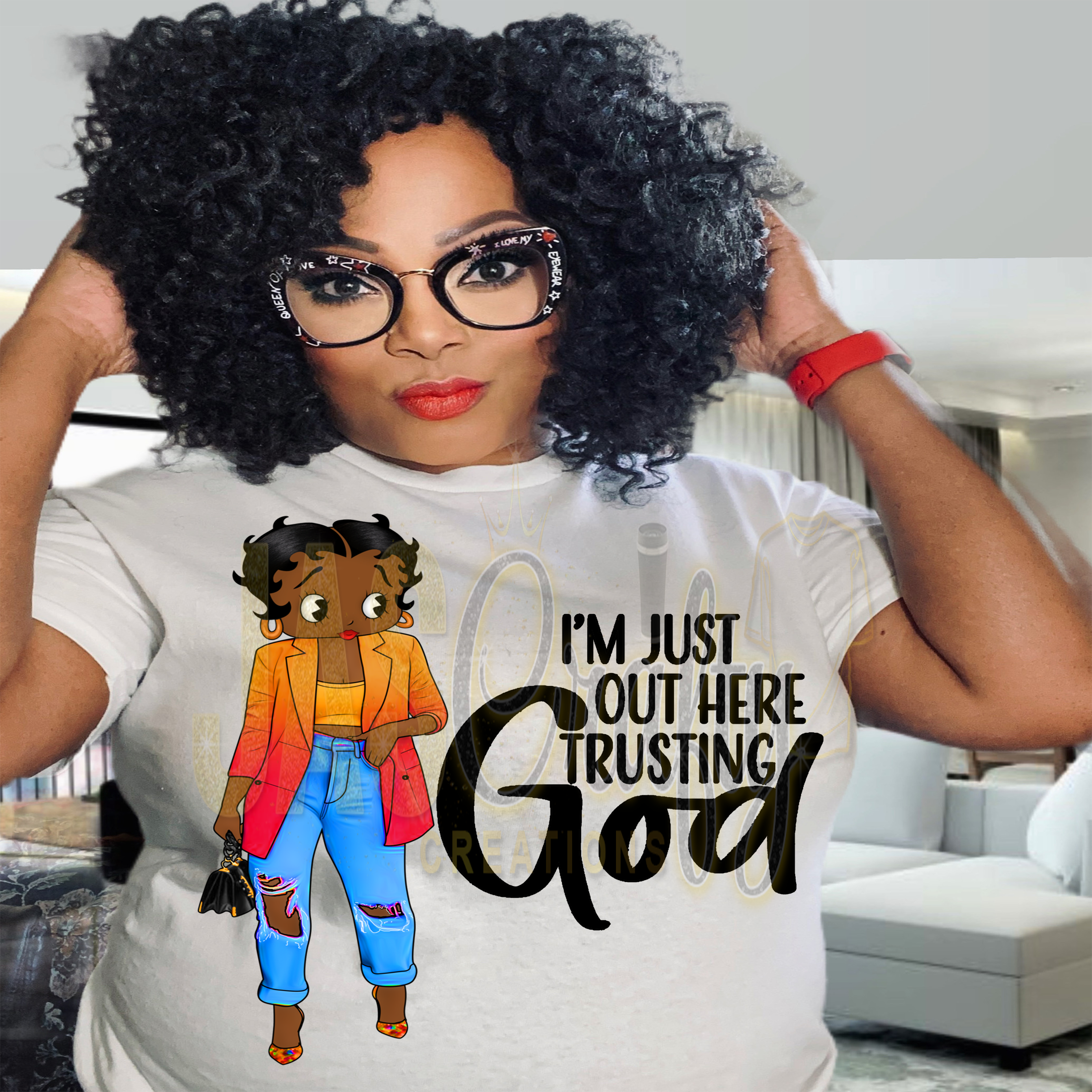 BETTY IM JUST OUT HERE TRUSTING GOD TSHIRT