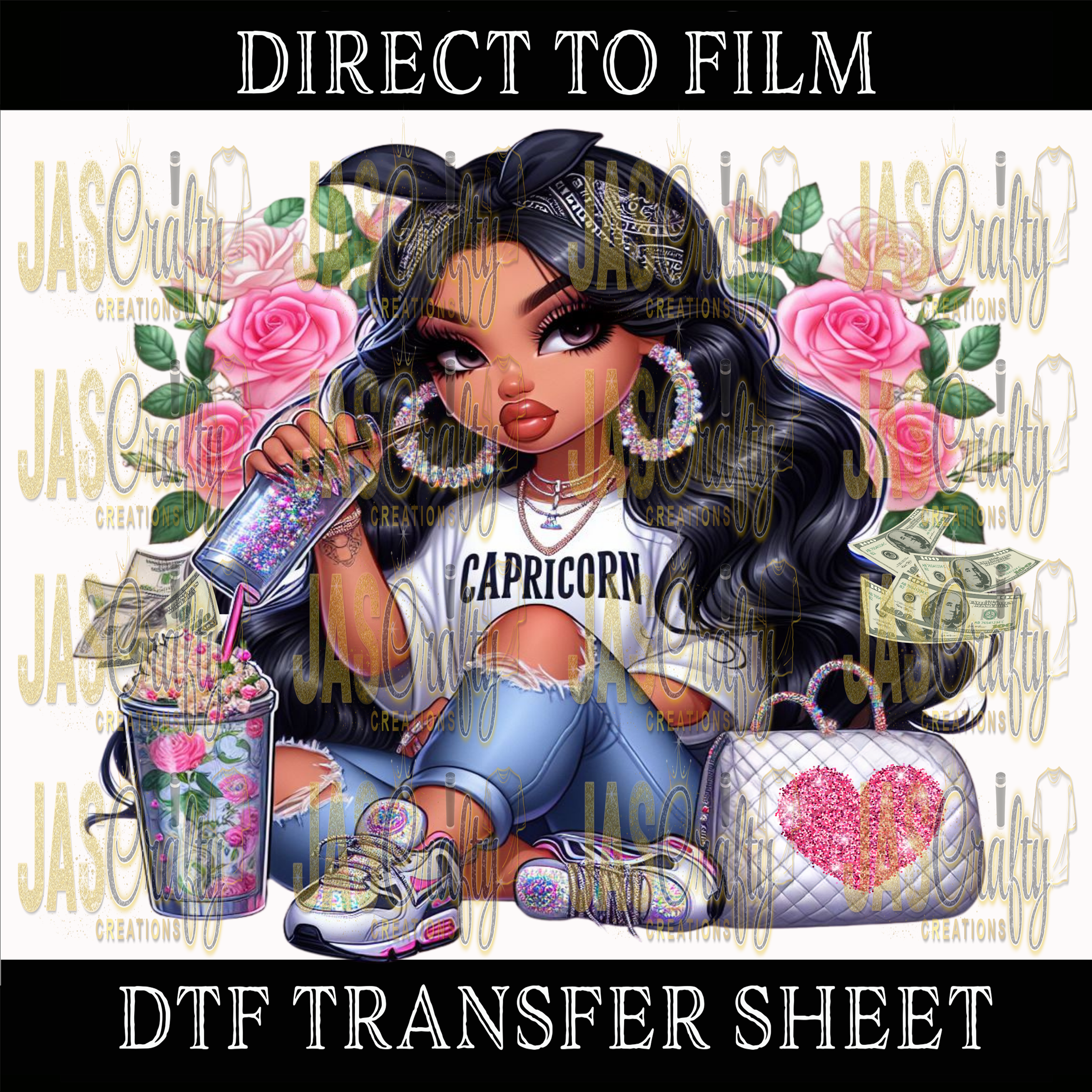 FLORAL CAPRICORN GIRL READY TO PRESS TRANSFER