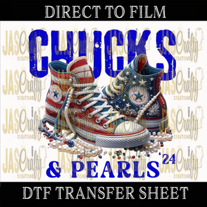 CHUCKS AND PEARLS PATRIOTIC DISTRESSED BLUE READY TO PRESS TRANSFER