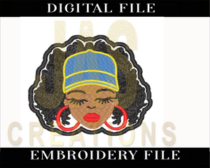 CURLY HAIR HAT LADY EMBROIDERY DESIGN