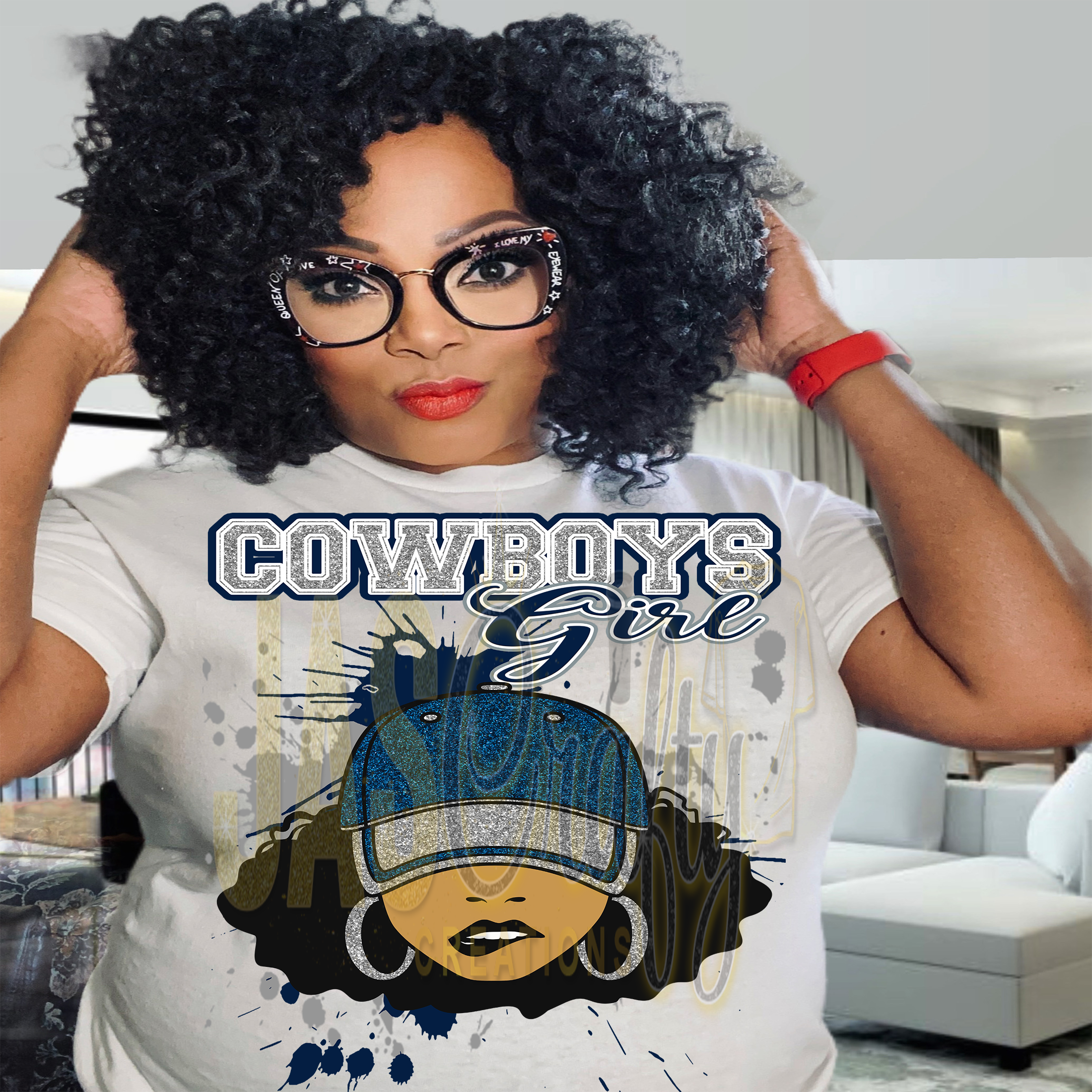 SPORTS FAN GIRL WITH HAT TSHIRT (ALL TEAMS ARE IN THIS LISTING)