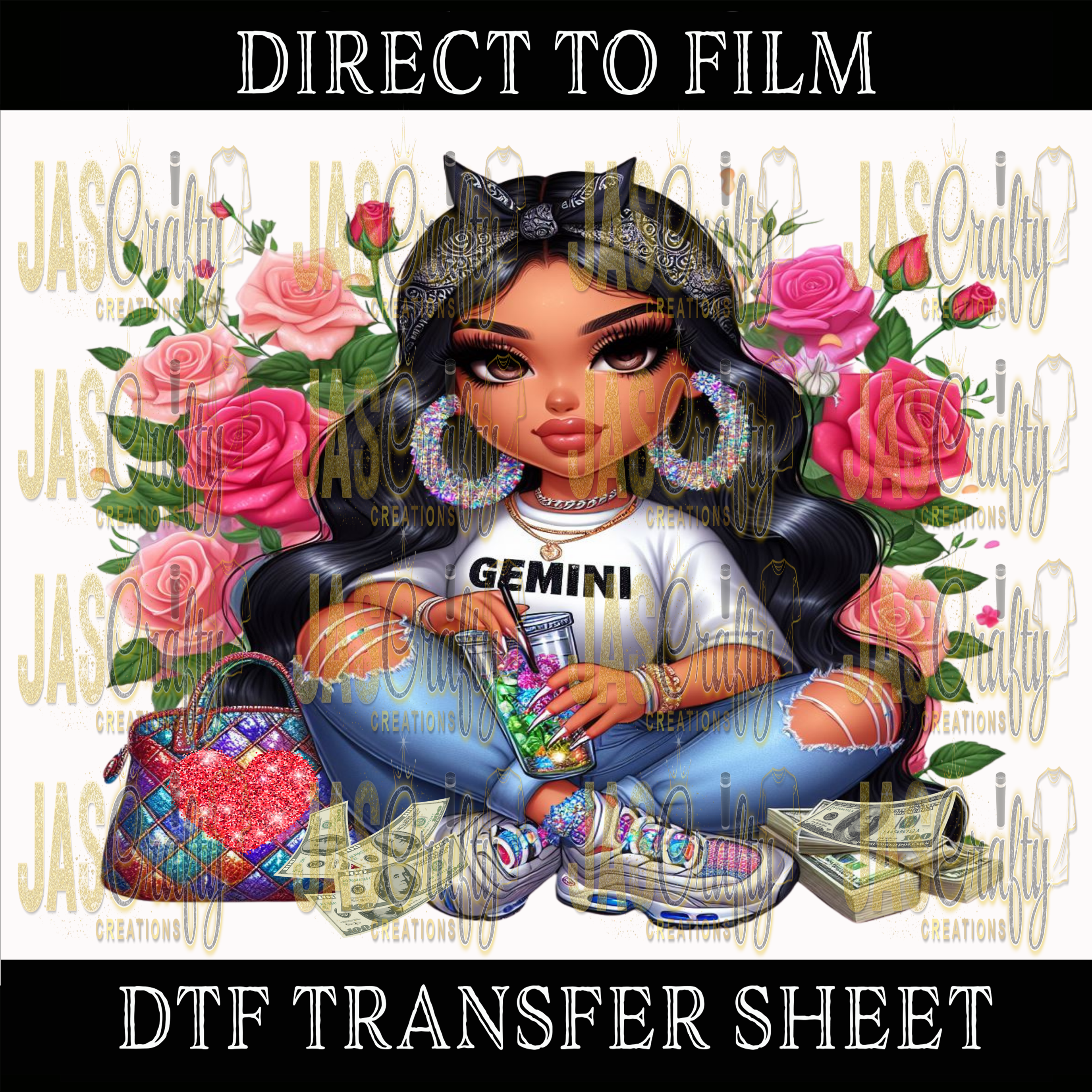 FLORAL GEMINI GIRL READY TO PRESS TRANSFER