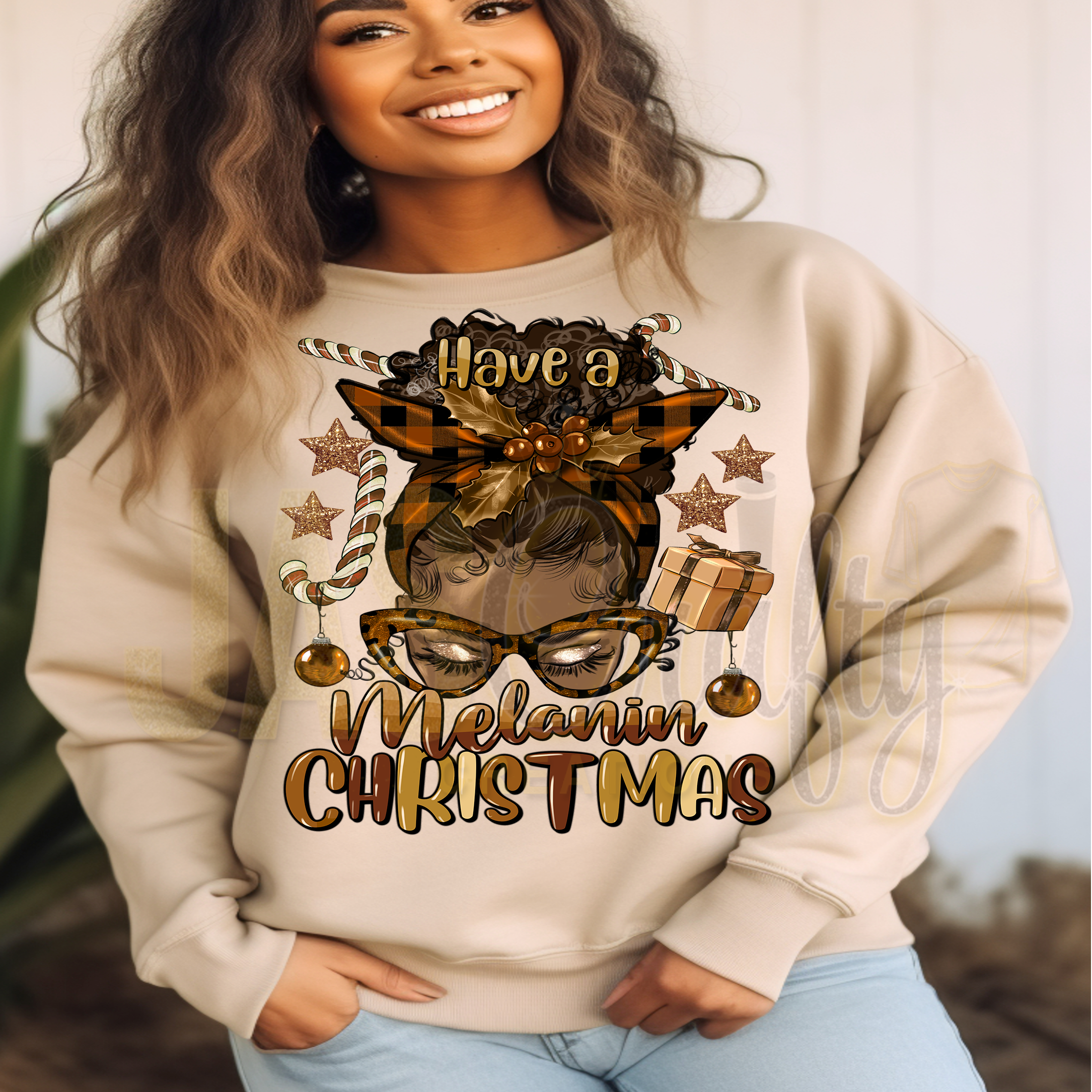 HAVE A MELANIN CHRISTMAS MESSY BUN SWEATSHIRT