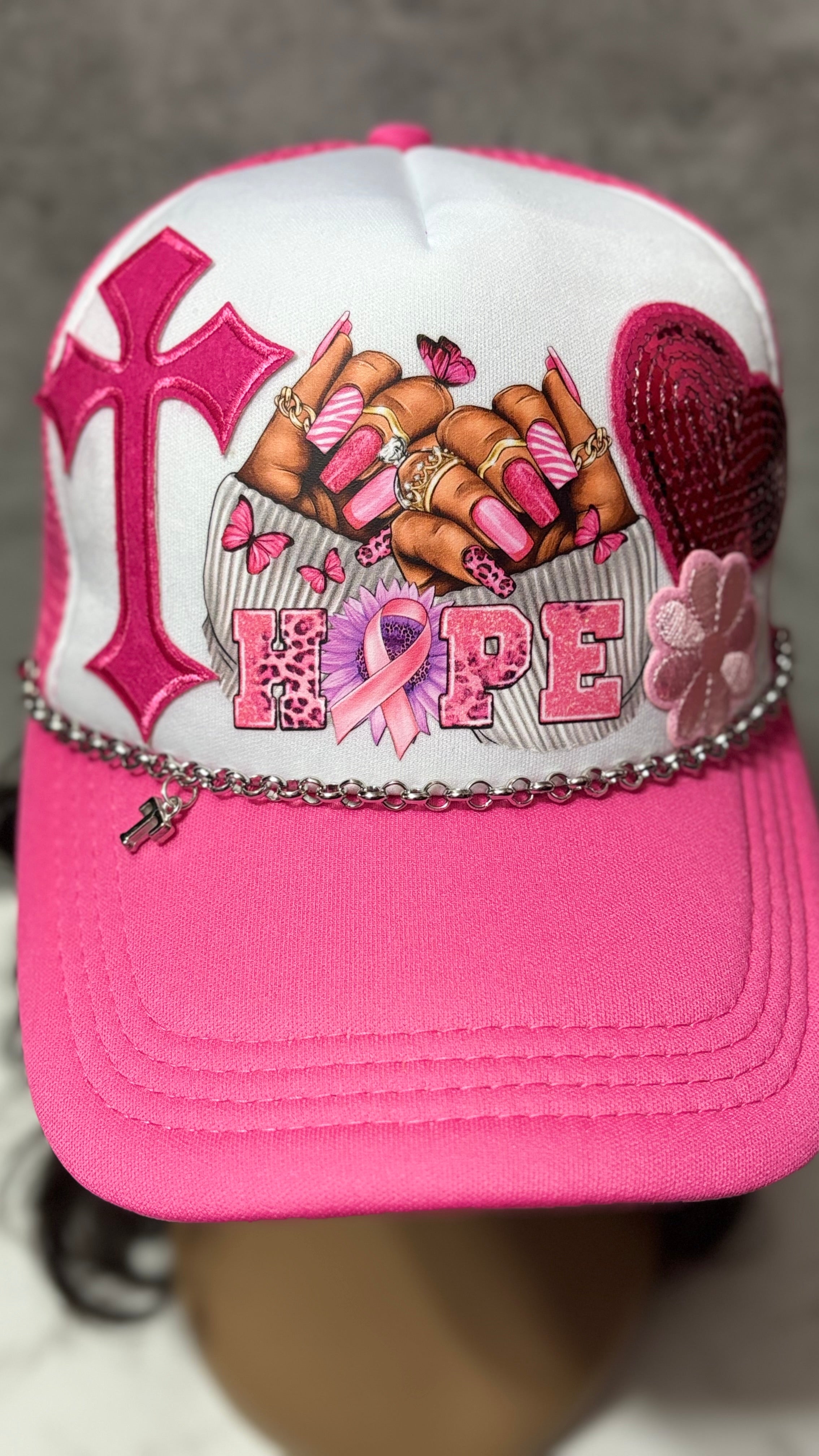 BREAST CANCER HOPE NAILS TRUCKER HAT