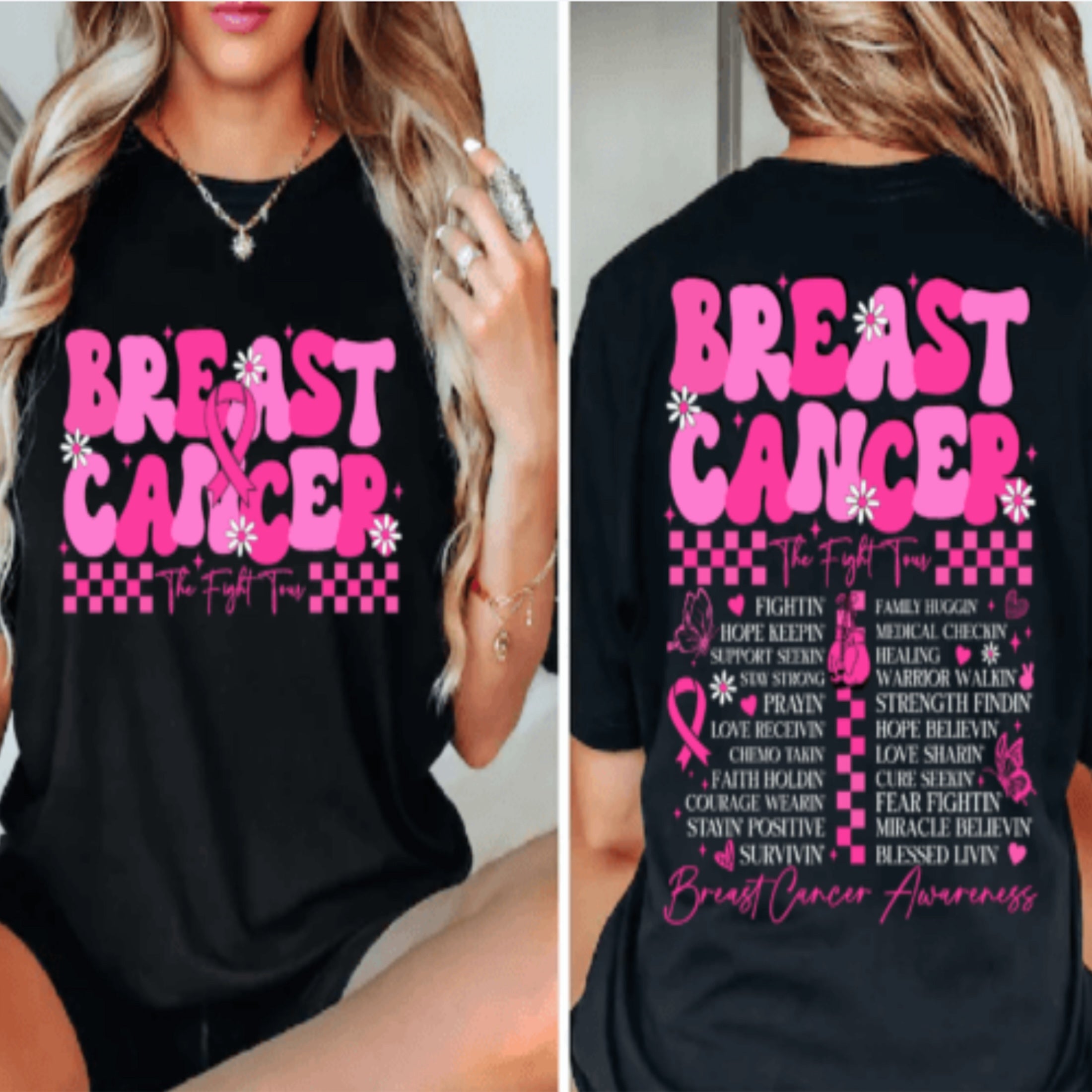 BREAST CANCER TOUR FRONT AND BACK DESIGN  T-SHIRT