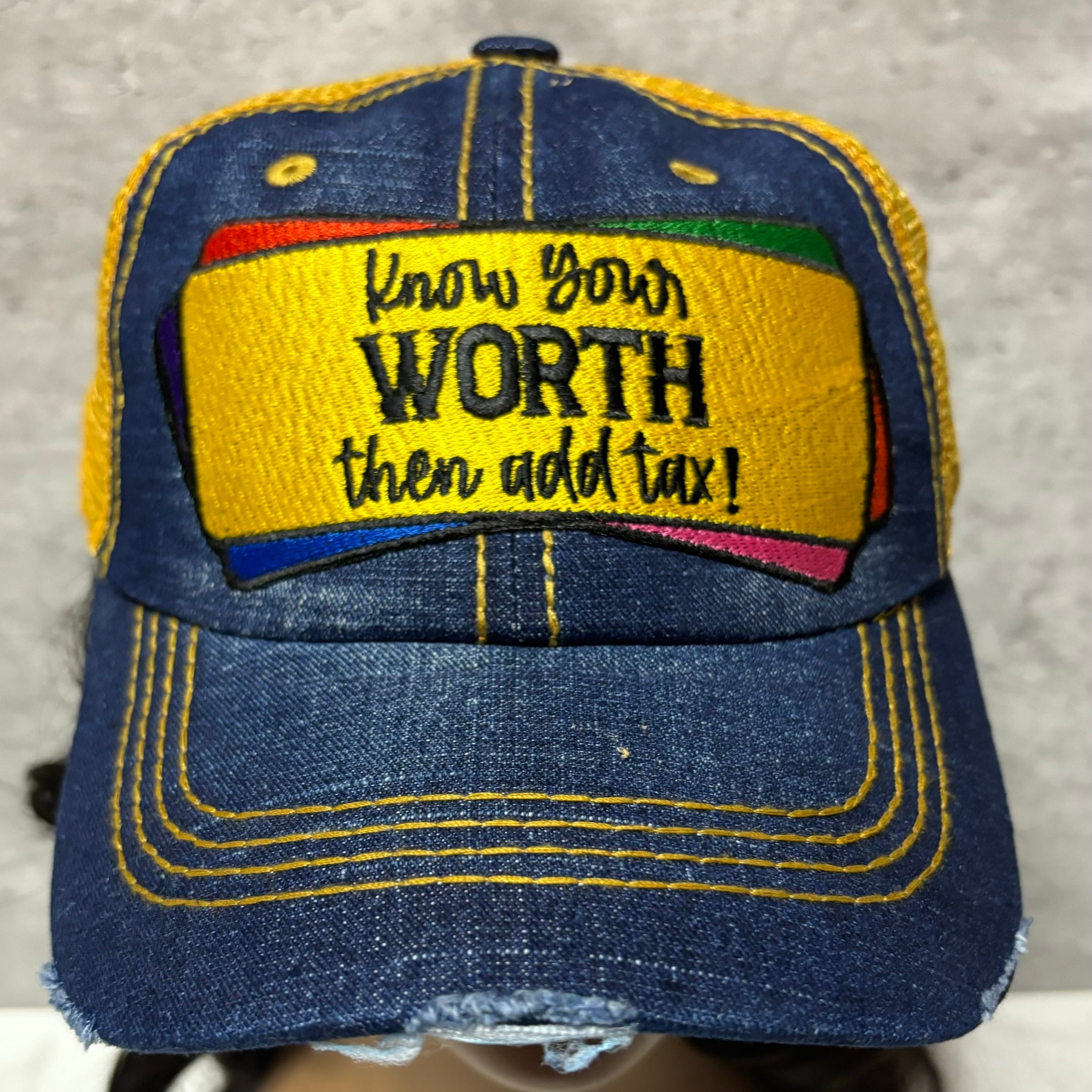 KNOW YOUR WORTH THEN ADD TAX IRON ON EMBROIDERY PATCH