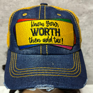 KNOW YOUR WORTH THEN ADD TAX IRON ON EMBROIDERY PATCH