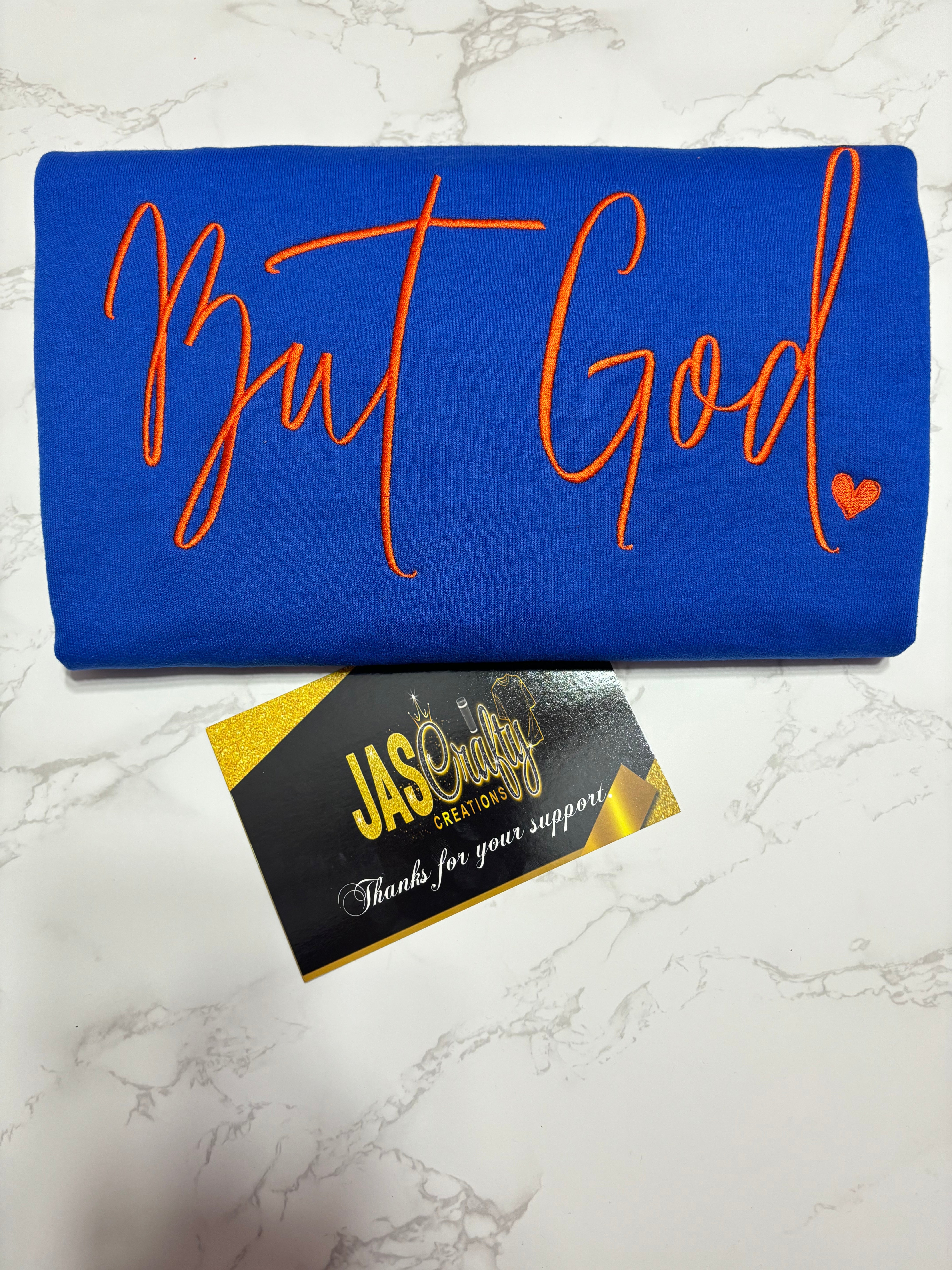 BUT GOD EMBROIDERED SWEATSHIRT