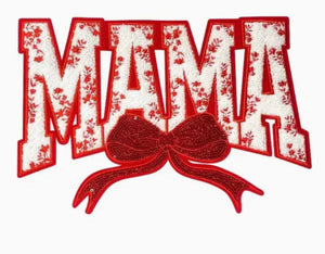 MAMA BOW CHENILLE SEQUIN IRON ON PATCH