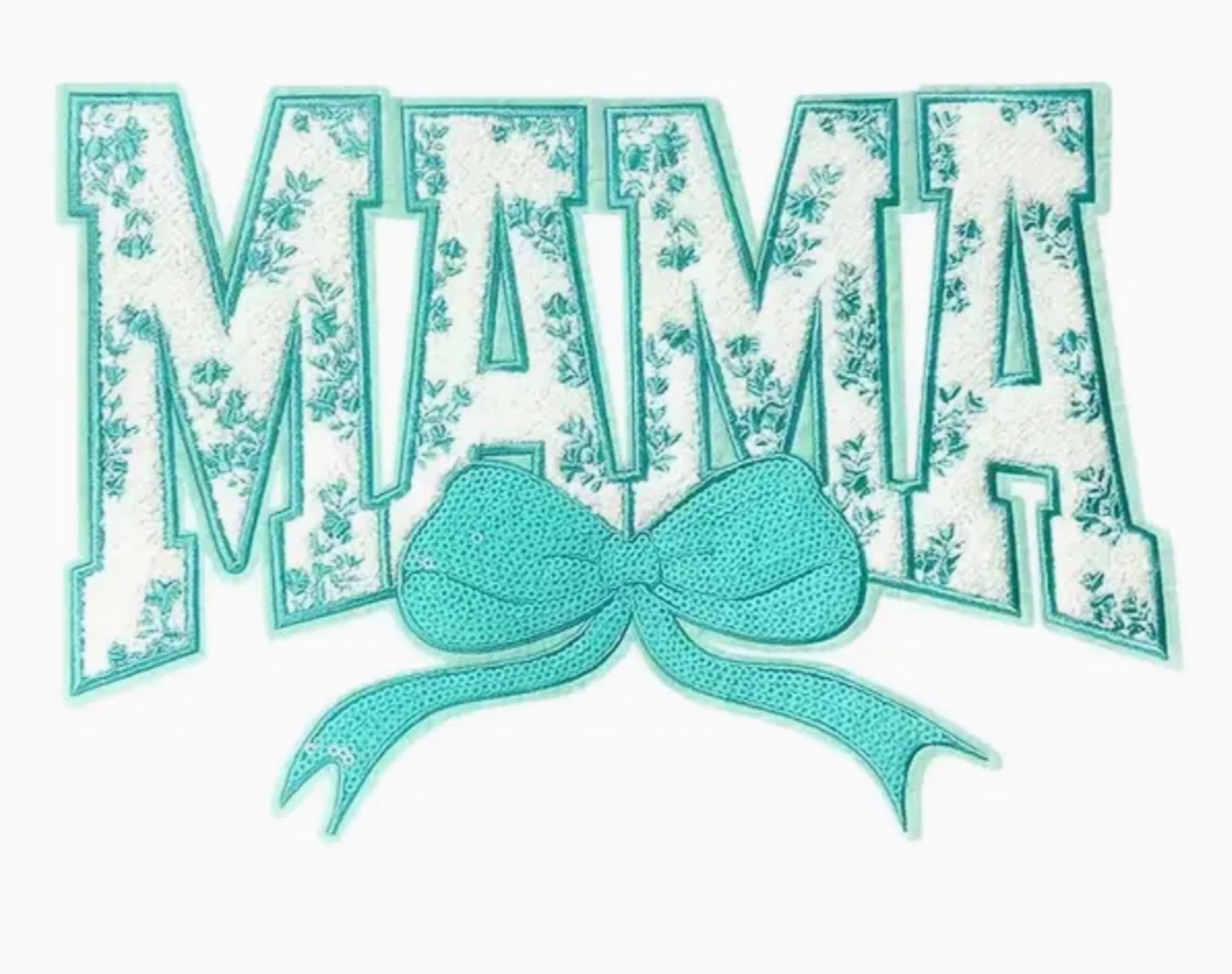 MAMA BOW CHENILLE SEQUIN IRON ON PATCH