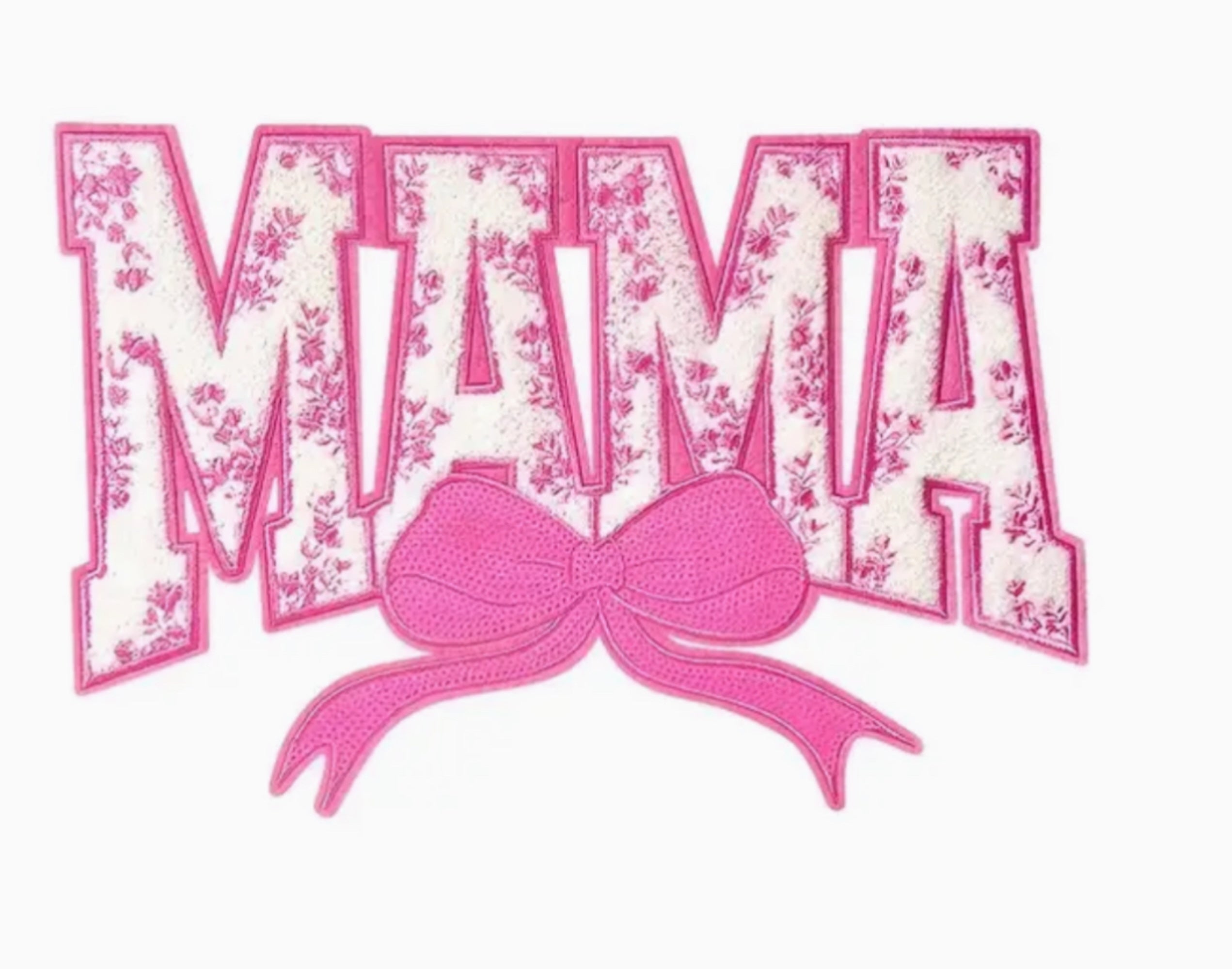 MAMA BOW CHENILLE SEQUIN IRON ON PATCH