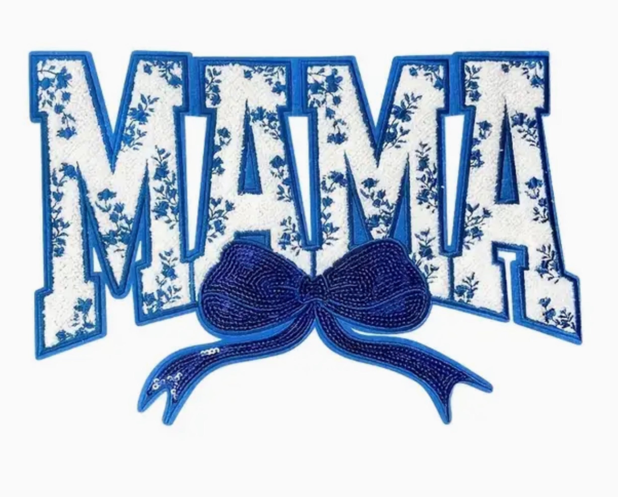 MAMA BOW CHENILLE SEQUIN IRON ON PATCH