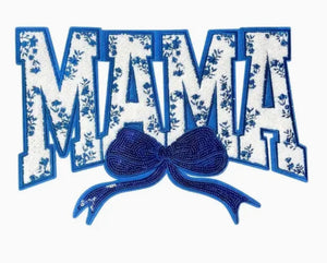 MAMA BOW CHENILLE SEQUIN IRON ON PATCH