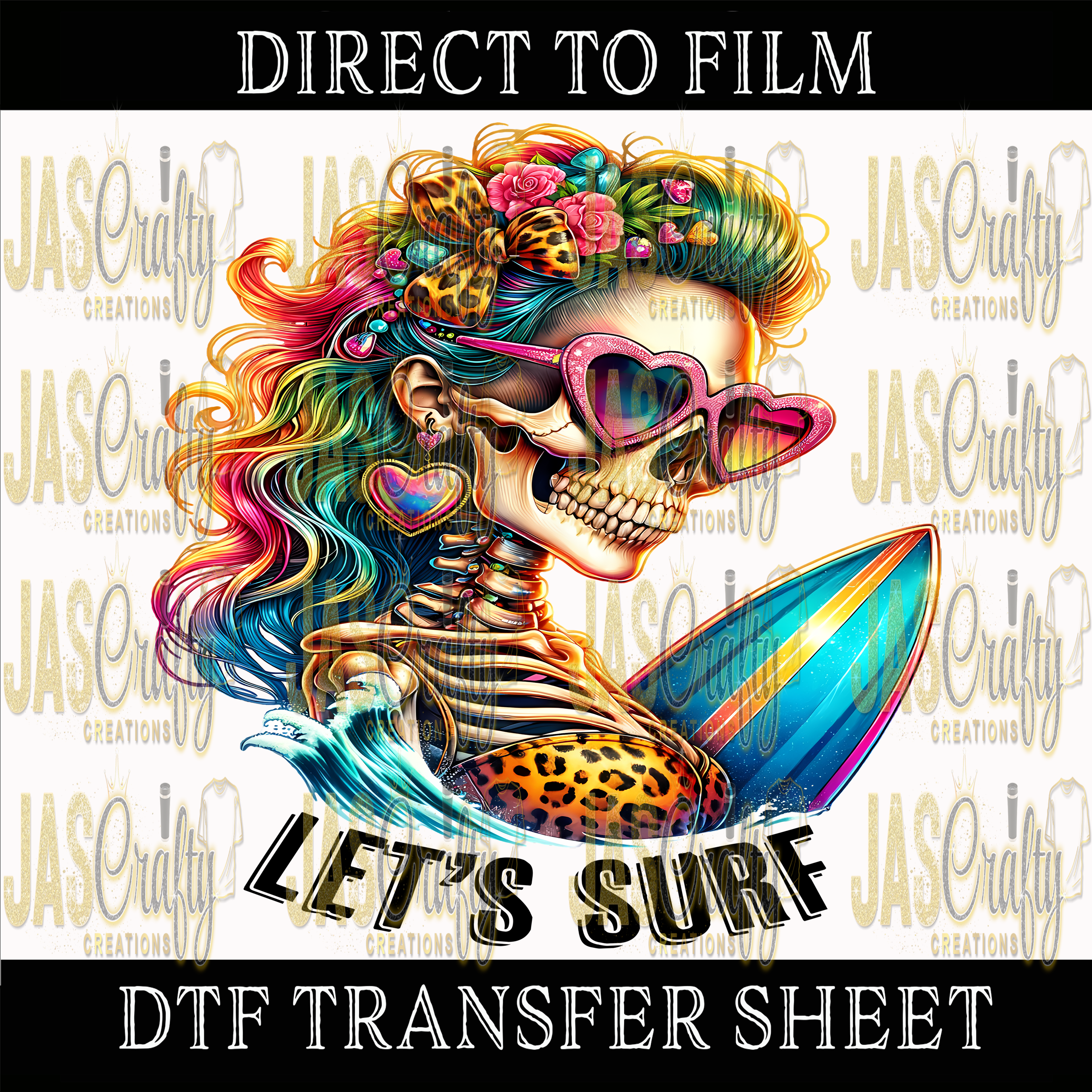 LET'S SURF SKELETON READY TO PRESS TRANSFER