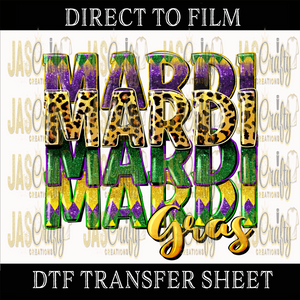 MARDI GRAS LEOPARD DROPS READY TO PRESS TRANSFER