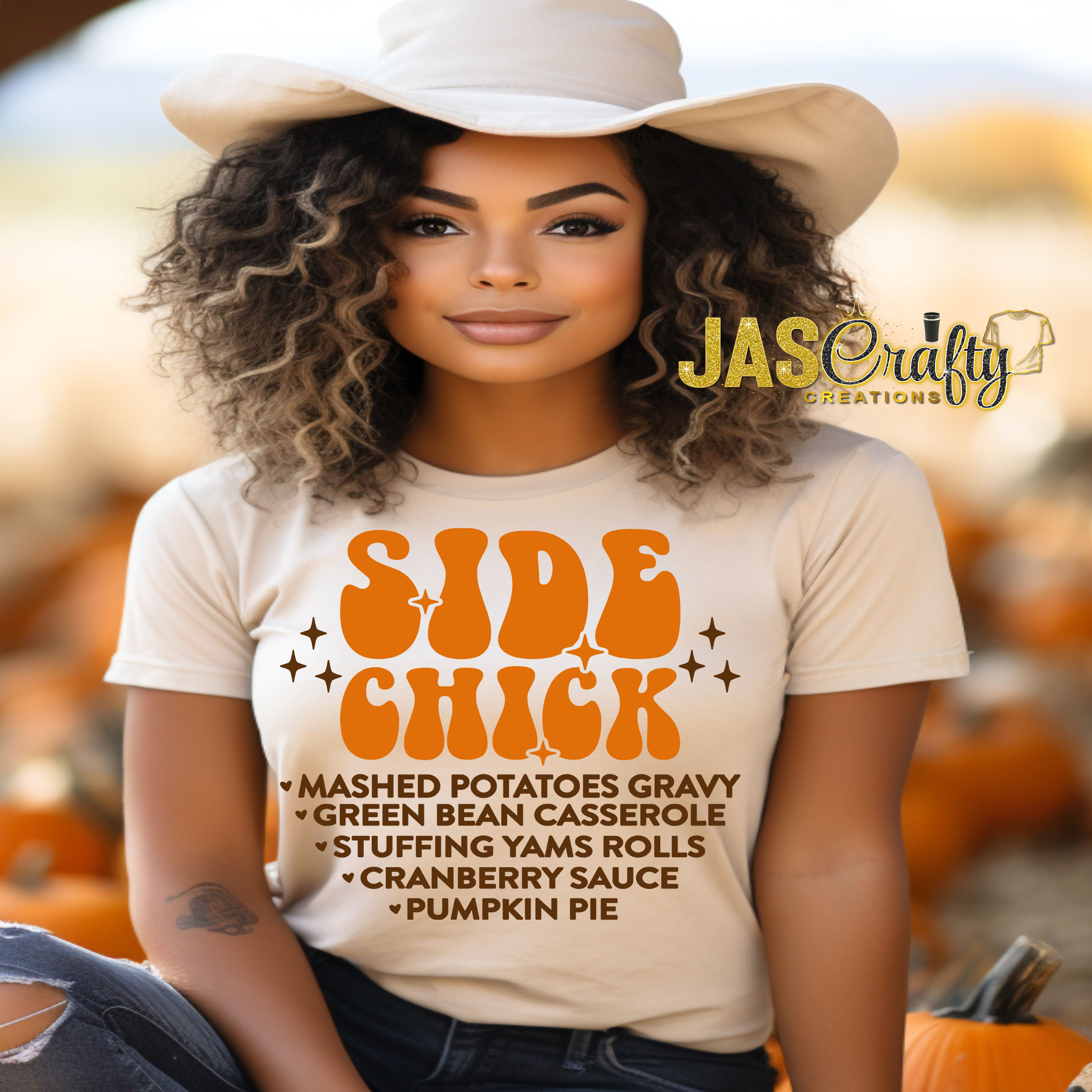 THANKSGIVING SIDE CHICK  TSHIRT